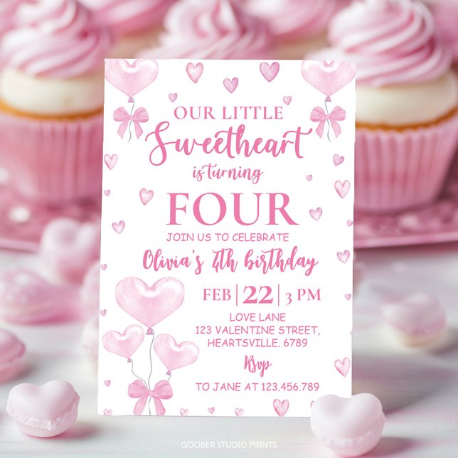 Pink Hearts Valentine's Girl Birthday Invitation (Creator Uploaded)