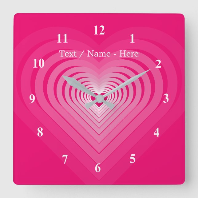 Pink Hearts Wall Clock with Custom Text Name (Front)