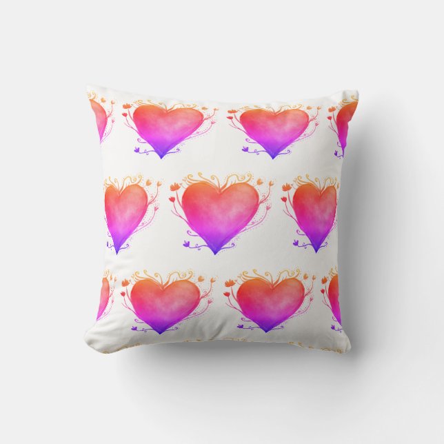 Pink  Hearts Watercolor Art Throw Cushion (Front)