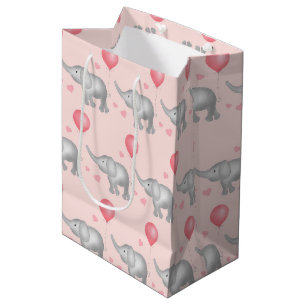 Pink Hearts & Watercolor Elephant Children's Medium Gift Bag