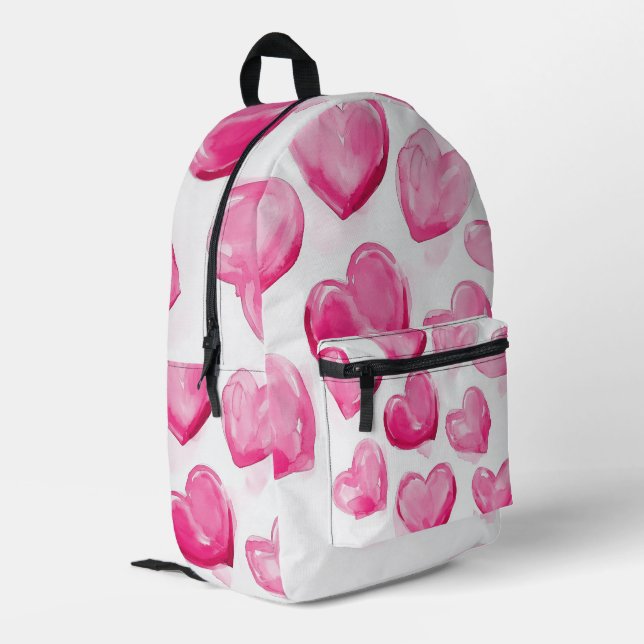 Pink Hearts Watercolour Digital Art Printed Backpack (Back Corner Left)