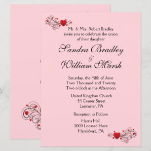 Pink Hearts Wedding Invitation