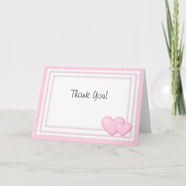 Pink Hearts Wedding Thank You Notes (Front)