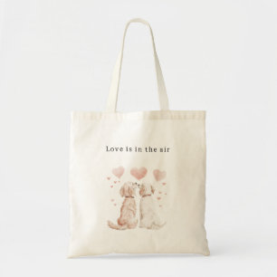 Pink Hearts White Dogs Love XOXO Tote Bag