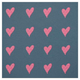 Pink Hearts White Dots Pattern Drawing Fabric
