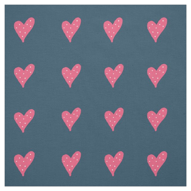 Pink Hearts White Dots Pattern Drawing Fabric (Swatch)