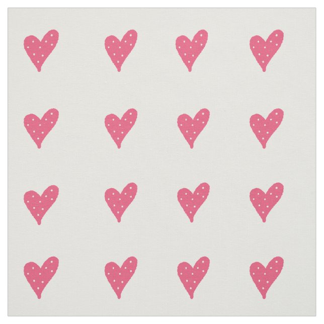 Pink Hearts White Dots Pattern Drawing Fabric (Swatch)