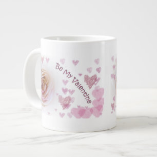 Pink Hearts White Rose Large Coffee Mug