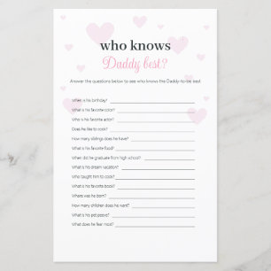 Pink Hearts Who Knows Daddy Best Baby Shower Game