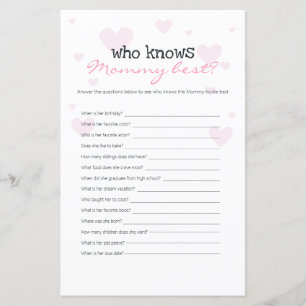 Pink Hearts Who Knows Mummy Best Baby Shower Game