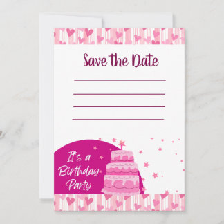 Pink Hearts with Cake Invitation