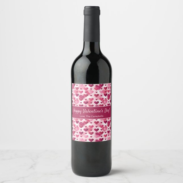 Pink Hearts With Custom Text Valentine's Day Wine Label (Front)