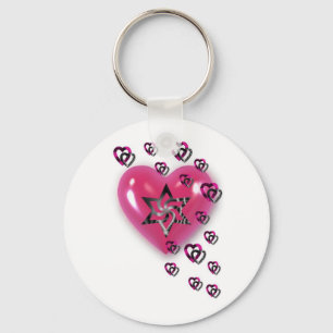 Pink Hearts with Star Key Ring