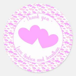 Pink hearts with text Thank you Classic Round Sticker