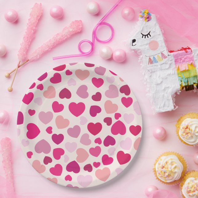 Pink Hearts with White Paper Plate (Party)