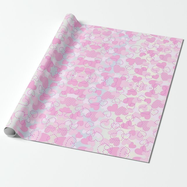 Pink hearts wrapping paper (Unrolled)