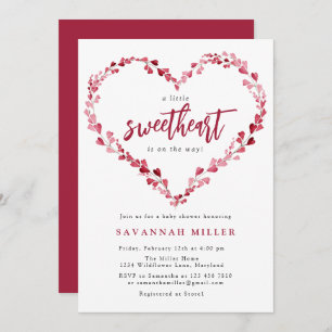 Pink Hearts Wreath Little Sweetheart Baby Shower Invitation