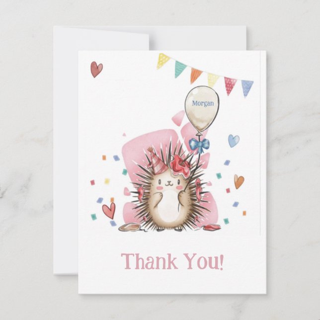 Pink Hedgehog Children's Birthday Thank You (Front)