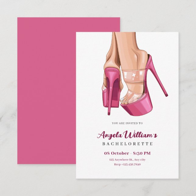 Pink heels sweet bachelorette invitation (Front/Back)