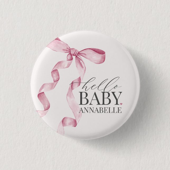 Pink Hello Baby Bow Girl Baby Shower Favours 3 Cm Round Badge (Front)