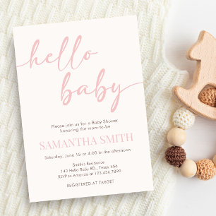 Pink Hello Baby Shower Invitation