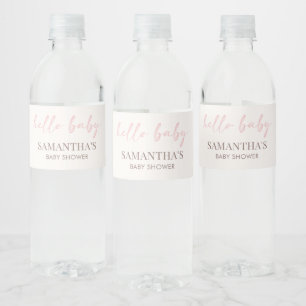 Pink Hello Baby Shower Water Bottle Label