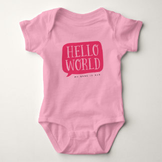 Pink Hello World Personalised Name Baby Bodysuit