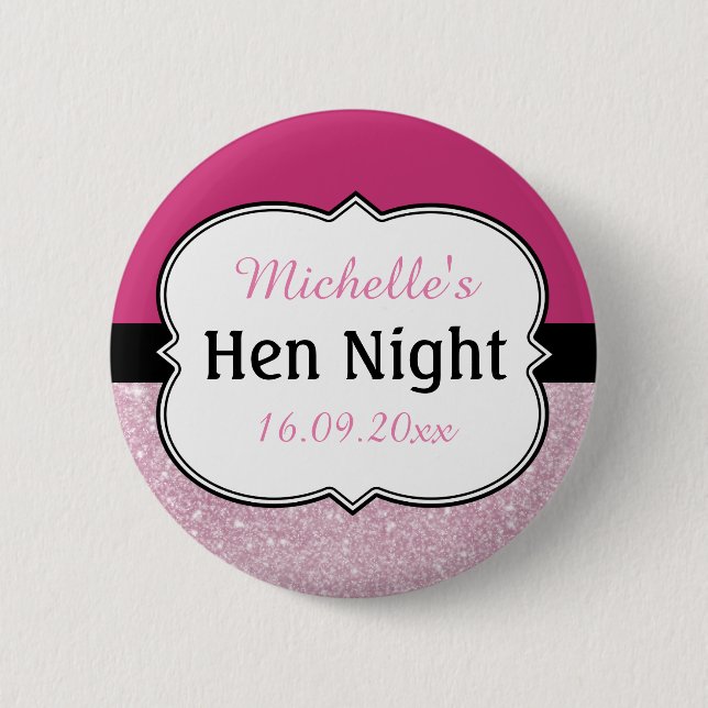 Pink Hen Night Personalised 6 Cm Round Badge (Front)