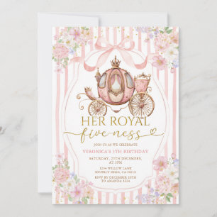 Pink Her Royal five-ness birthday Bow Coquette Invitation