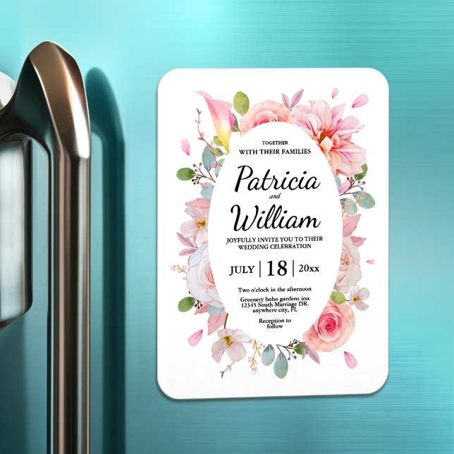 Pink Herbs Blossom Flowers Save The Date Wedding  Magnet (Creator Uploaded)