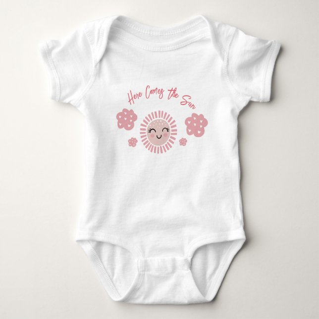 Pink Here Comes The Sun Girl Baby  Baby Bodysuit (Front)