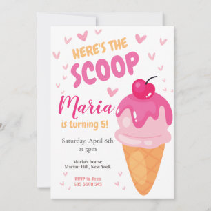 Pink Here's the scoop Girl Birthday Invitation