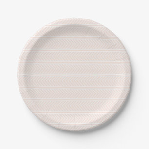 Pink Herringbone Paper Plates