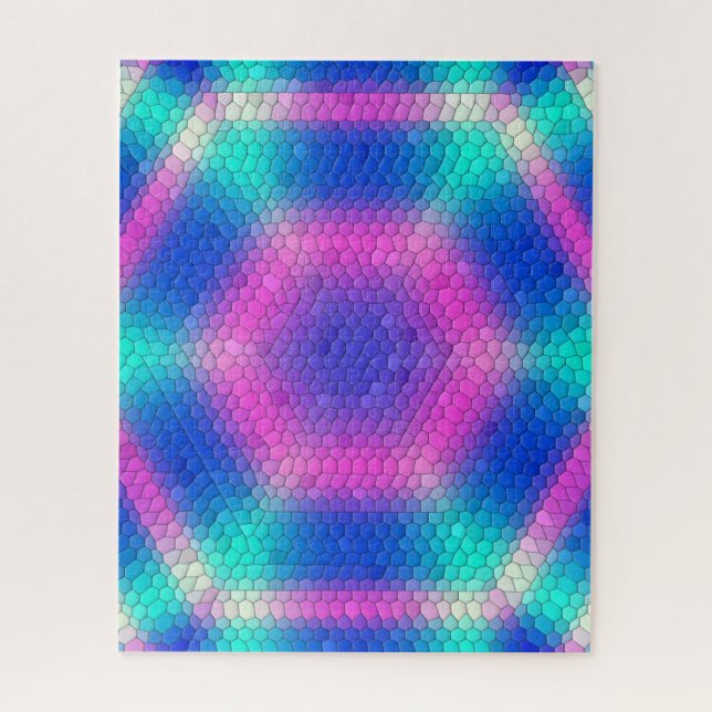Pink Hexagon Mosaic on Blue Gradient Jigsaw Puzzle (Vertical)