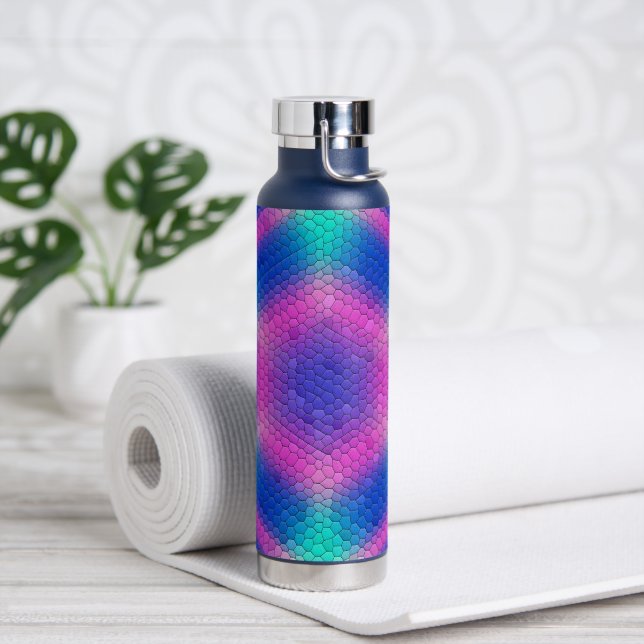 Pink Hexagon Mosaic on Blue Gradient Water Bottle (Yoga)