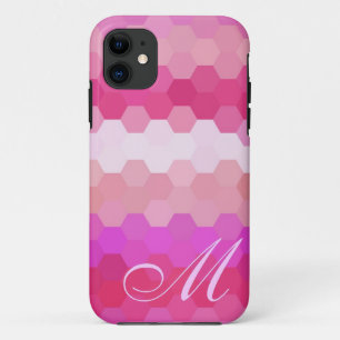 Pink Hexagon Pattern and Monogram iPhone 11 Case