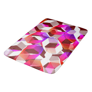 Pink hexagons and more colours, dark red backgroun bath mat