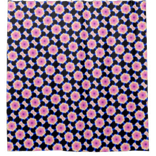 pink hexagons on black pattern shower curtain