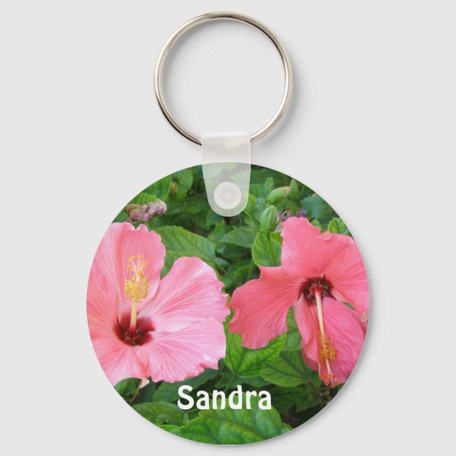 Pink Hibiscus Add your Name Keychain (Front)