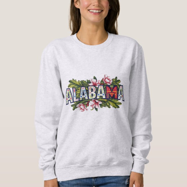 Pink Hibiscus Alabama Typography Girl's Sweatshirt (Front)