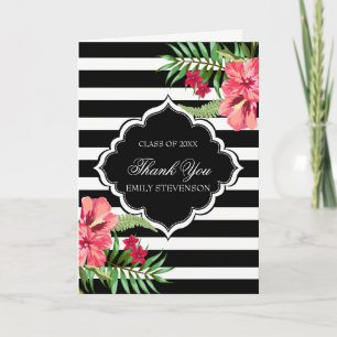 Pink Hibiscus And Black Stripes-Graduations Card