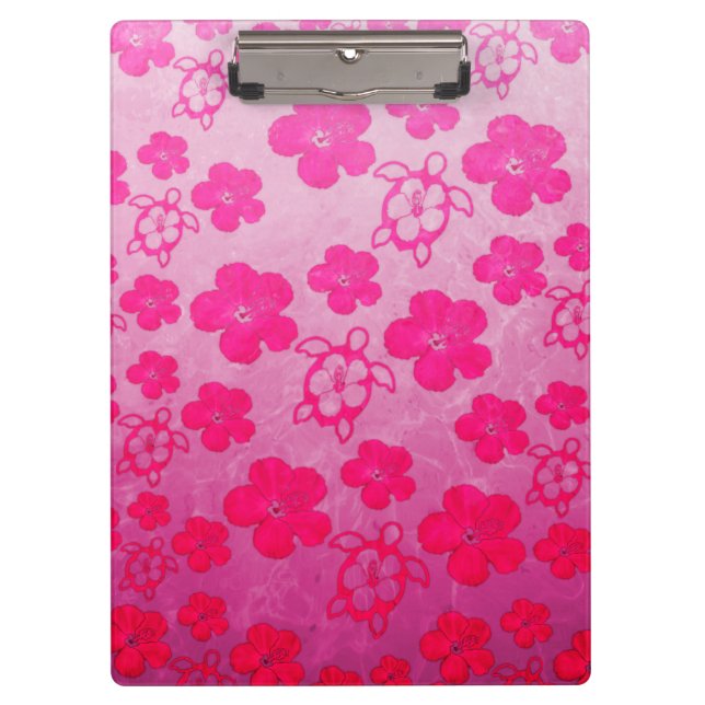 Pink Hibiscus And Honu Turtles Clipboard (Front)