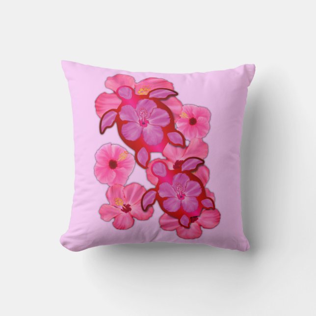 Pink Hibiscus And Honu Turtles Cushion (Front)
