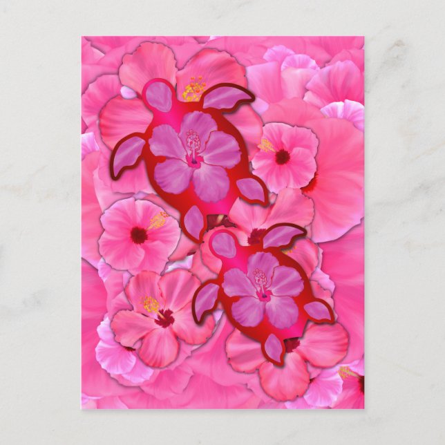 Pink Hibiscus And Honu Turtles Postcard (Front)