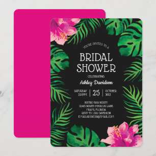 Pink Hibiscus and Tropical Leaves 2 Bridal Shower Invitation