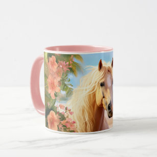 Pink Hibiscus Beach Palomino Horse Coffee Mug