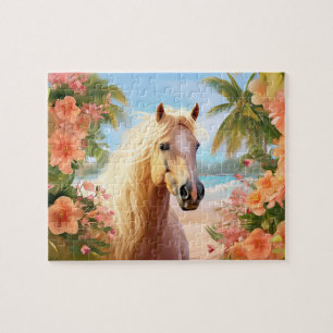 Pink Hibiscus Beach Palomino Horse Puzzle