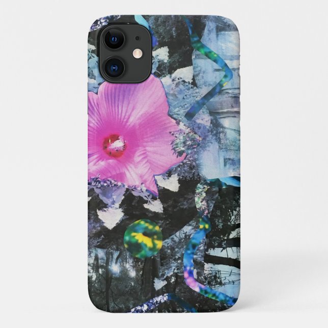 Pink Hibiscus Black and White Landscape Collage Case-Mate iPhone Case (Back)