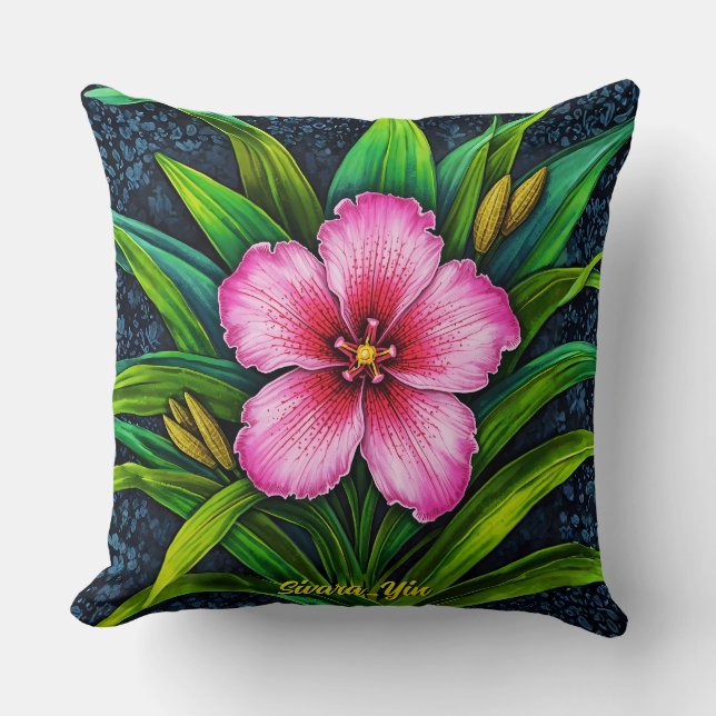 Pink Hibiscus Bloom - Exotic Tropical  Cushion (Front)