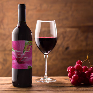 Pink Hibiscus Bloom Personalised Floral Wine Label
